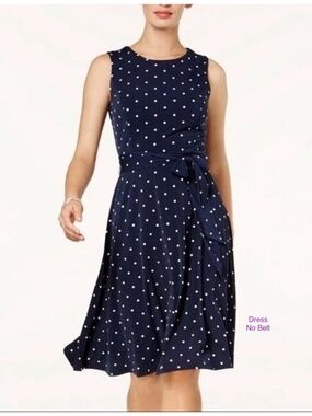 Charter Club Navy Blue White Polka Dot Sleeveless Dress